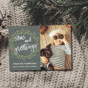 Cartão De Festividades Saudações Navais de Natal Foto