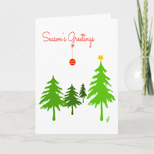 Cartão De Festividades Saudações, Pine Trees, 1 estrela, 1 Red Ornament
