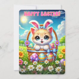 Cartão De Festividades Saudações Puro à Páscoa Kitten Basket