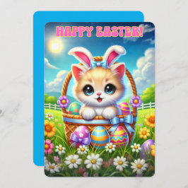 Cartão De Festividades Saudações Puro à Páscoa Kitten Basket