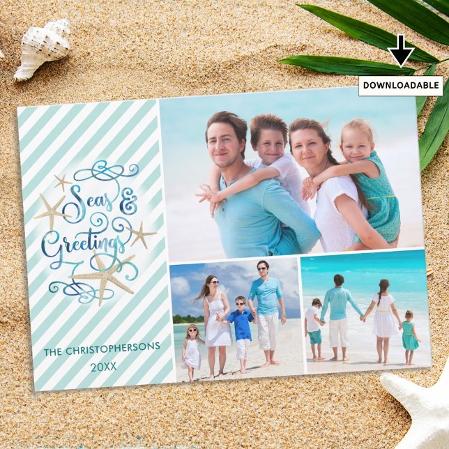 Cartão De Festividades Saudações SEA Tropicais ou Náuticas | Stripe (Criador carregado)