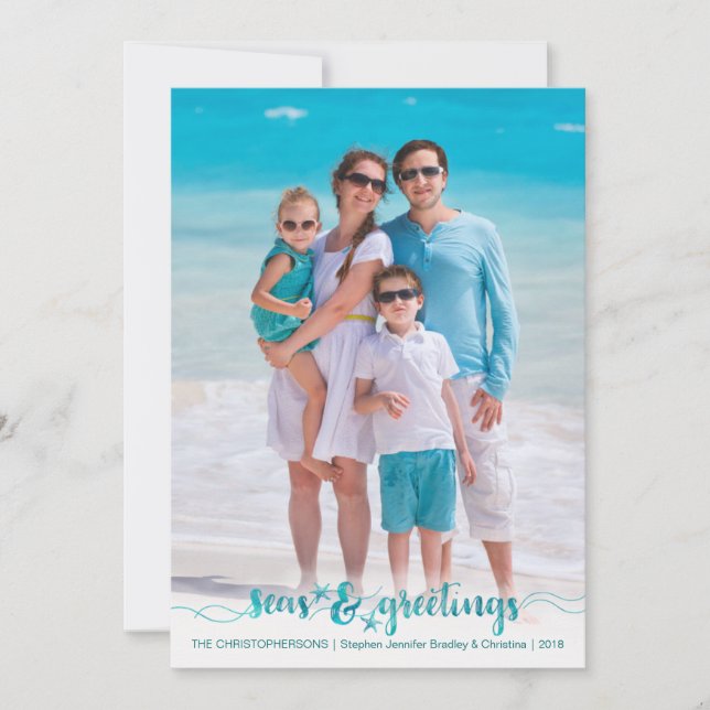 Cartão De Festividades Saudações SEAsons de Script Náutico Tropical (Frente)