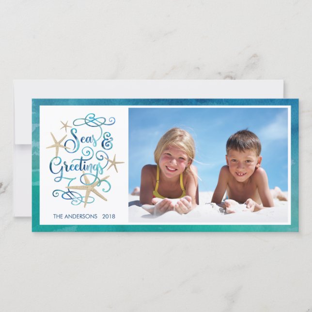 Cartão De Festividades Saudações Tropicais do SEAsons | Starfish Watercol (Frente)