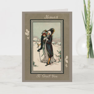 Cartão De Festividades Saudações Vintage Victorian casal Xmas