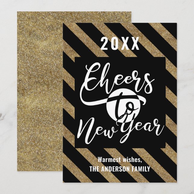 Cartão De Festividades Saúde Ao Ano Novo Caligrafia Moderna Festiva Doura (Frente/Verso)