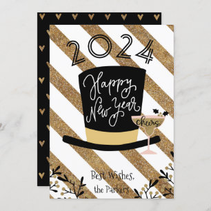 Cartão De Festividades Saúde Feliz ano novo de faixa Dourada festiva