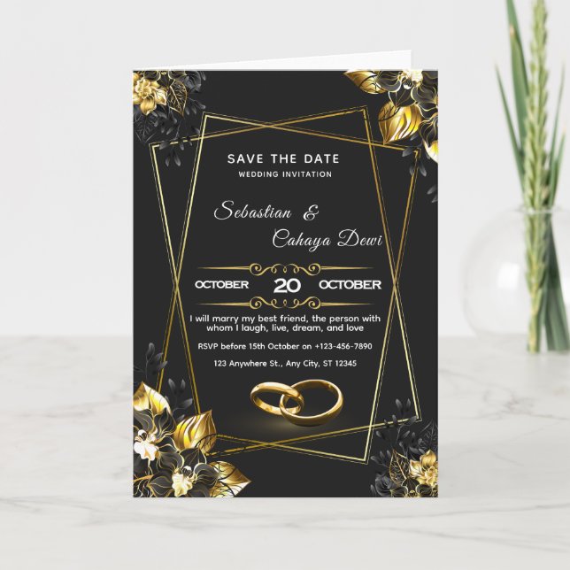 Cartão De Festividades Save the Date Wedding Invitation – Elegant Floral  (Frente)