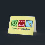 Cartão De Festividades Saxofone cômodo<br><div class="desc">Um presente saxofone com sinal de paz,  coração e sax. Peça isso para seu jogador de saxofone favorito no Natal.</div>