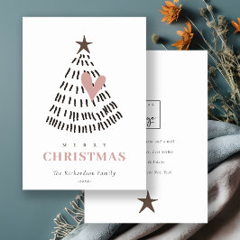 Cartão De Festividades Scandi Minimal Blush Heart Christmas Tree Logo