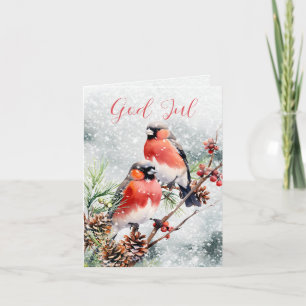 Cartão De Festividades Scandi Norueguês Jul Julefugl Kottar Röda Bär