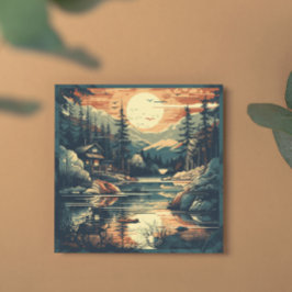 Cartão De Festividades Scandinávia Retro Art Mountain Home