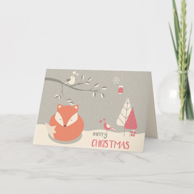 Cartão De Festividades Scandinavian Folce Art Red Fox Christmas (Frente)