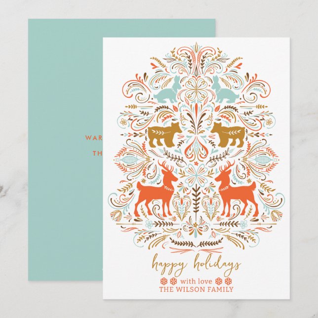 Cartão De Festividades Scandinavian Nordic Folk art Fable Christmas (Frente/Verso)