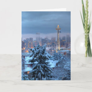 Cartão De Festividades Scenic View of Snowy Seattle