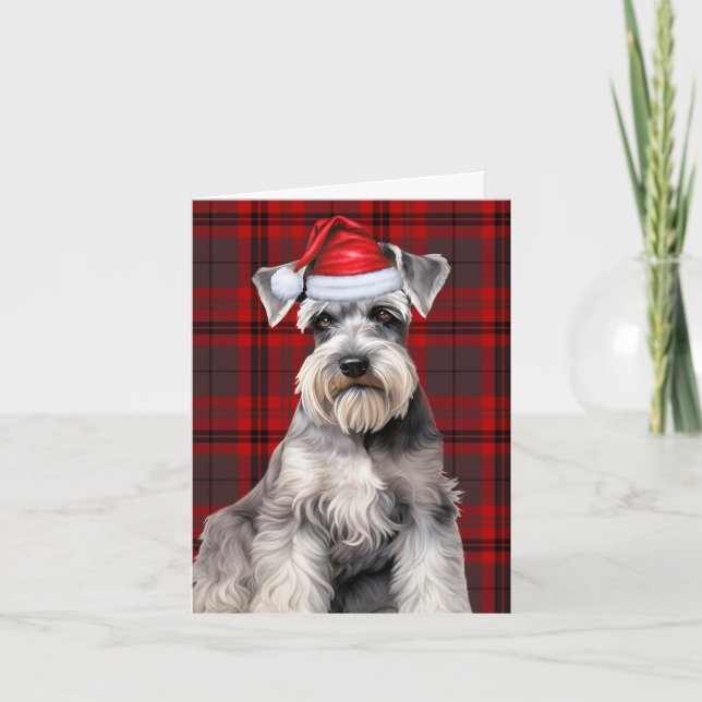 Cartão De Festividades Schnauzer Christmas Dog Red Plaid Christmas (Frente)