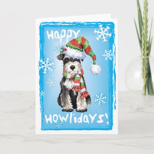Cartão De Festividades Schnauzer diminuto feliz de Howlidays (Frente)