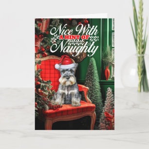 Cartão De Festividades Schnauzer Padrão Cachorro de Natal Travesso ou Bon