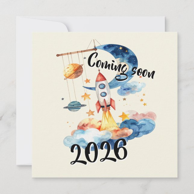 Cartão De Festividades Schwangerschaft verkünden 2026 Rakete Weltraum  (Frente)