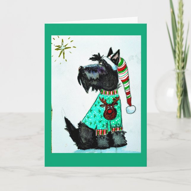 Cartão De Festividades Scottie de Natal (Frente)