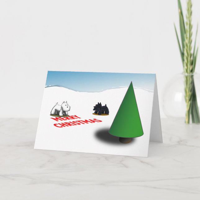 Cartão De Festividades Scottie/Westie Tannenbaum (Frente)