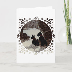 Cartão De Festividades Scotties em Surreal Winter Night