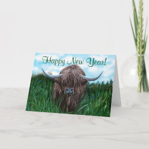 Cartão De Festividades Scottish Highland Cow Painting