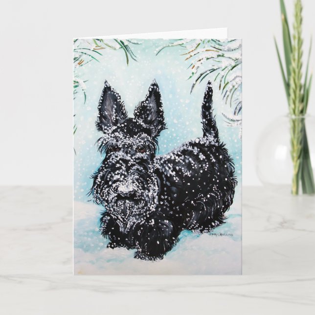 Cartão De Festividades Scottish Terrier no inverno "Nora " (Frente)