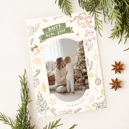 Cartão De Festividades Scribble Doodle Whimsical Family Christmas Photo