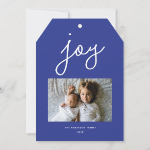 Cartão De Festividades Script Alegria Azul Moderno Foto Personalizada