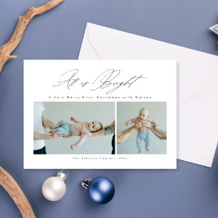 Cartão De Festividades Script All is Bright Baby's First Christmas Photo