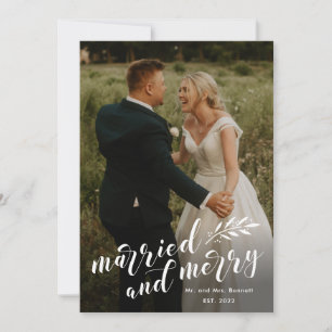Cartão De Festividades Script Casado e Alegre Foto de Natal de Casamento