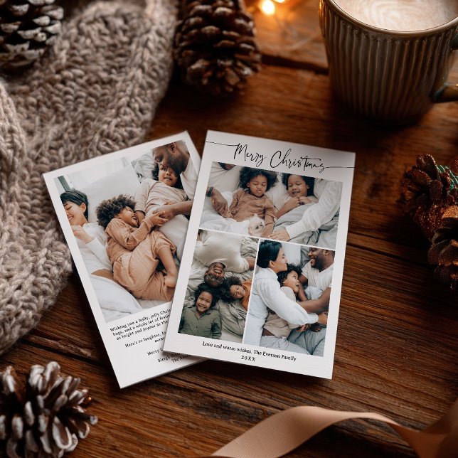 Cartão De Festividades Script de 4 Fotografias de Natal Moderno Minimalis (Modern Minimalist Christmas Winter 4-Photo Script Holiday Card)
