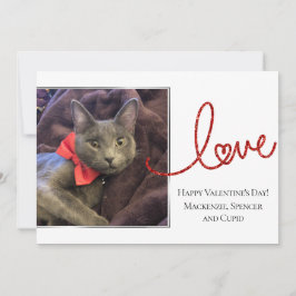 Cartão De Festividades Script de Coração de Amor | Foto moderna, vermelha