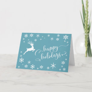Cartão De Festividades Script de Feriados Felizes com Reindeer e Flocos d