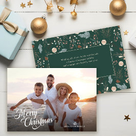 Cartão De Festividades Script de Natal Foto Completa Boho Folhagem Mensag