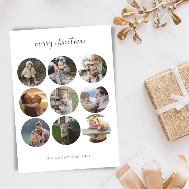 Cartão De Festividades Script de Natal Minimalista 9 Formas de Círculo de (Criador carregado)