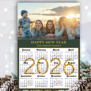 Cartão De Festividades Script Dourado do Calendário do Verde 2025 Moderno