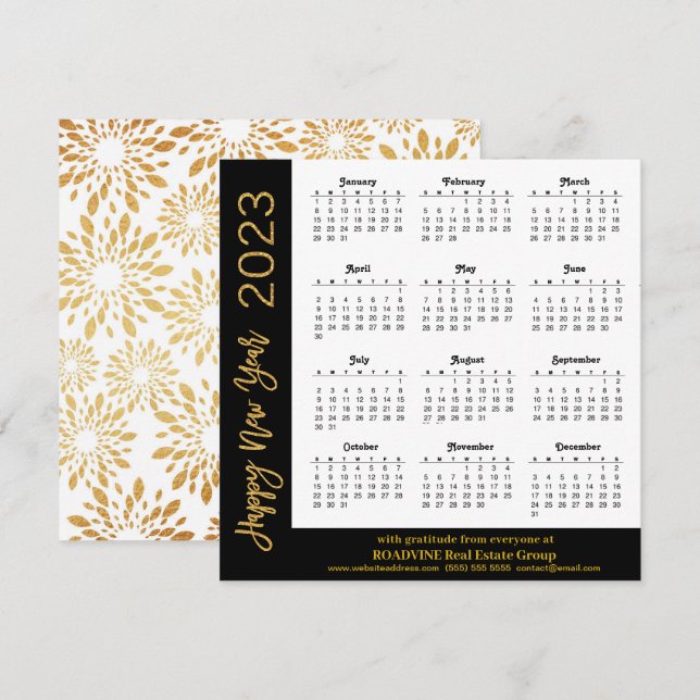 Cartão De Festividades Script Dourado moderno do calendário de 2023 em ne (Frente/Verso)