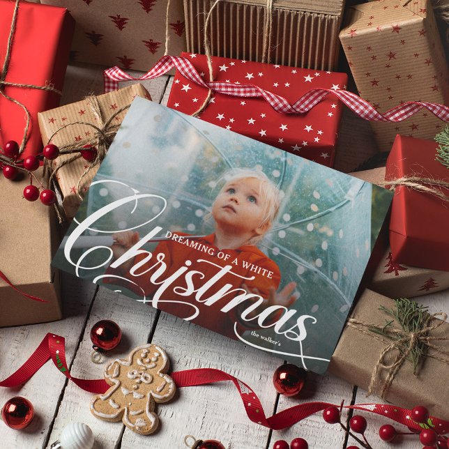 Cartão De Festividades Script Dreaming de uma foto branca de Natal (Criador carregado)