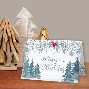 Cartão De Festividades Script Elegante de Folhagem da Floresta de inverno