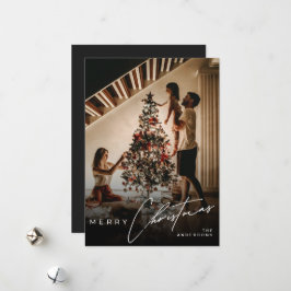 Cartão De Festividades Script Elegante Minimalista 1 Foto Feliz Natal