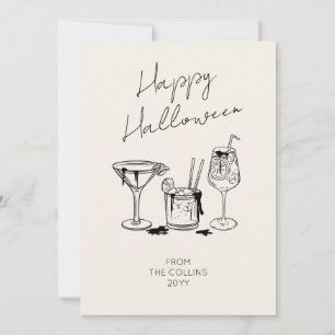 Cartão De Festividades Script Estiloso Marfim Coquetéis Feliz Halloween