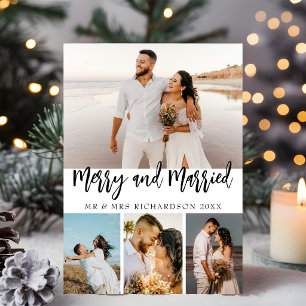 Cartão De Festividades Script Feliz e Casado 4 Colagem de Fotos Natal