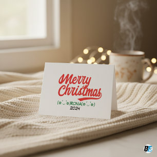 Cartão De Festividades Script Feliz Natal Vermelho com Nome e Ano