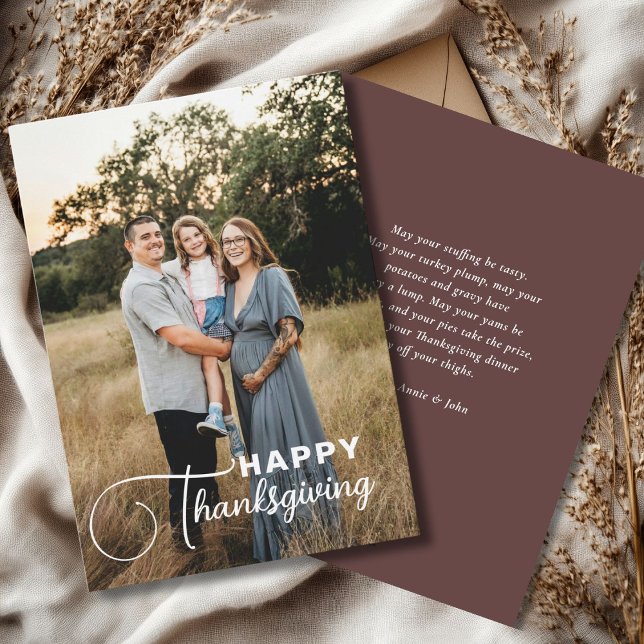 Cartão De Festividades Script Font, 1 Foto do "Ação de Graças Feliz" ("Happy Thanksgiving!" Simple Thanksgiving, Photo Card, script font, modern.)