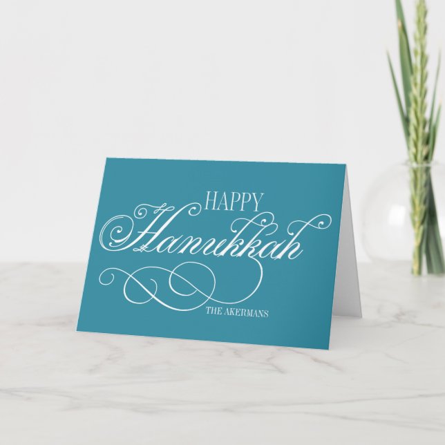 Cartão De Festividades Script Happy Hanukkah Holiday Card (Frente)