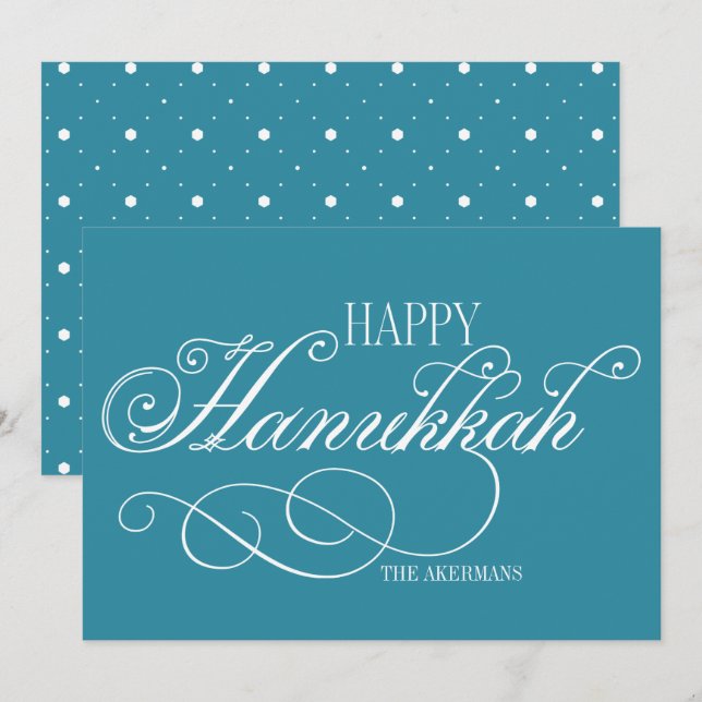 Cartão De Festividades Script Happy Hanukkah Holiday Card (Frente/Verso)
