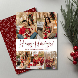 Cartão De Festividades Script Happy Holidays 5 Family Photo Modern
