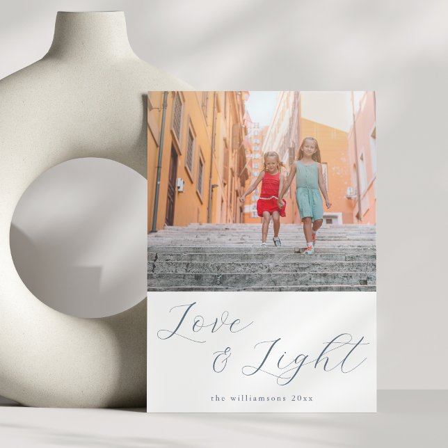 Cartão De Festividades Script Love Light Simple Hanukkah 2 Blue Photo (Criador carregado)