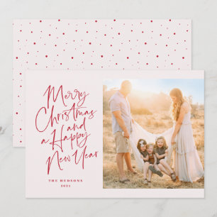 Cartão De Festividades Script Mínimo Moderno Vermelho e Rosa